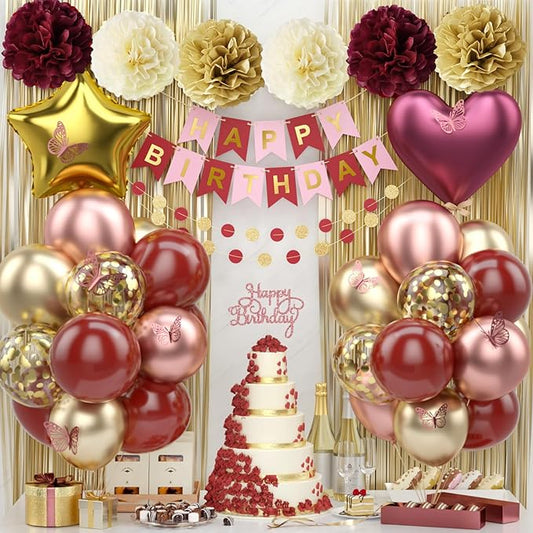 Burgundy Rose Gold Birthday Party Decorations 12INCH Wine Red Maroon