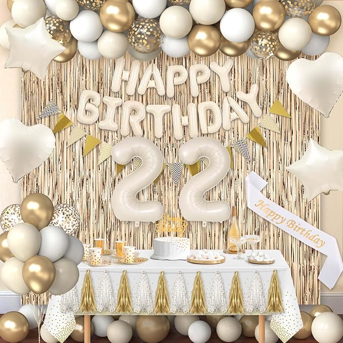 22nd Birthday Decorations for Women, White and Gold 22 Boho Birthday