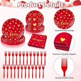 96 Pieces Valentine's Day Love Tableware Set Red and Gold Heart