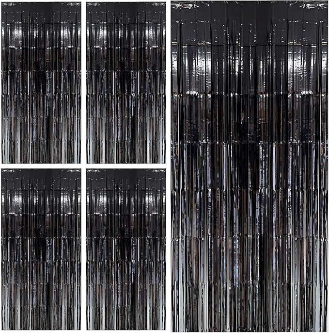 Black Party Streamers Foil Fringe Backdrop Curtains Tinsel Streamers #