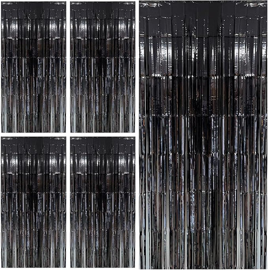 Black Party Streamers Foil Fringe Backdrop Curtains Tinsel Streamers #