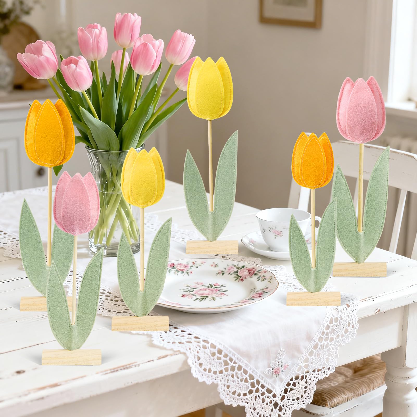 Paper Jazz 6 Pcs Tulip Centerpiece for Table Spring Felt Tulip