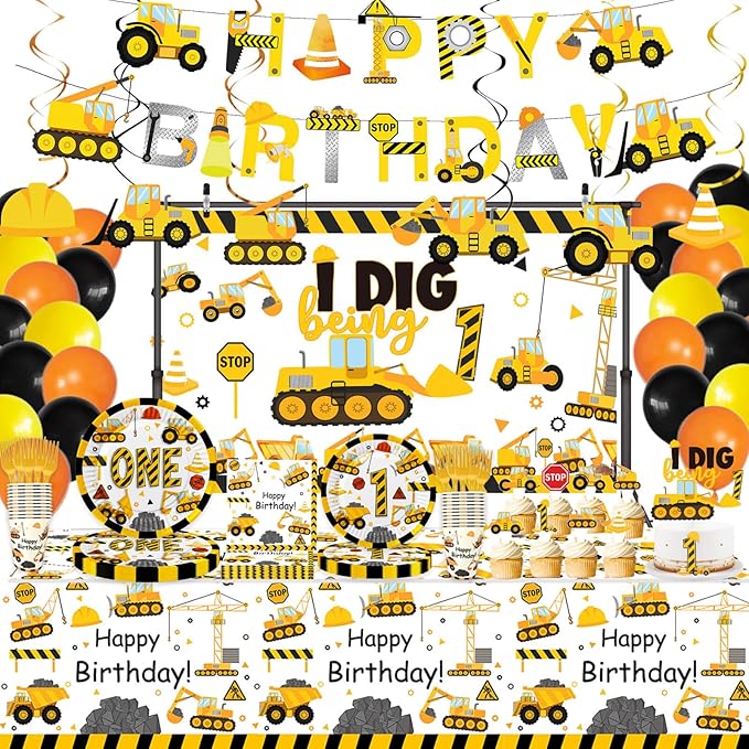 178 Pcs Construction 1st Birthday Party Supplies Dump Truck One Year
