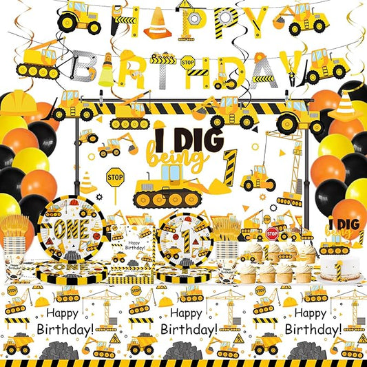 178 Pcs Construction 1st Birthday Party Supplies Dump Truck One Year