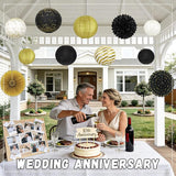 14Pcs Black and Gold Party Decorations Hanging Paper Lanterns Fans