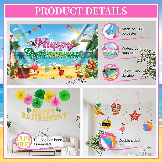 Luau Hawaiian Retirement Party Decorations 23Pcs Beach Retirement