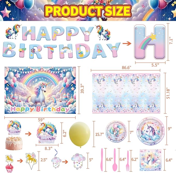 220Pcs Unicorn Party Birthday Supplies Unicorn Party Decorations