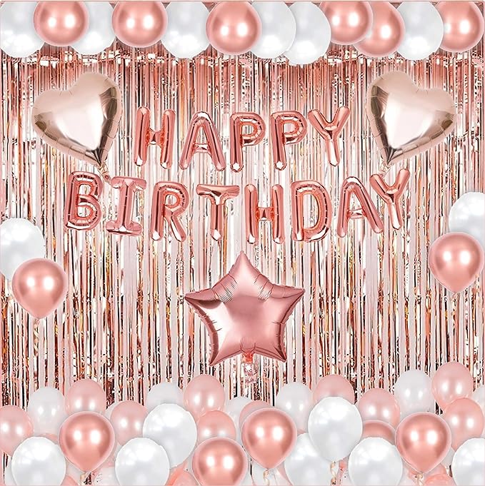 Rose Gold Birthday Party Decorations Kit 50 Piece Set Happy Birthday