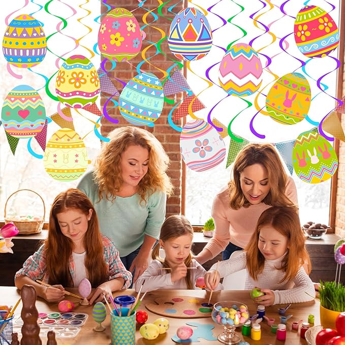 72 Pcs Easter Egg Hanging Swirl Ceiling Decorations Hanging