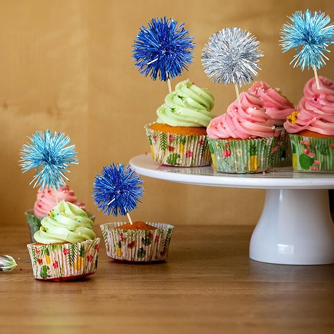Gyufise 30Pcs Foil Firework Cupcake Toppers Sparkle Tinsel Cake #5