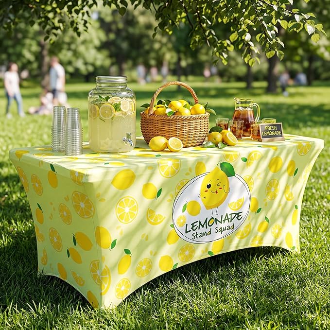 Moukeren 6ft Lemonade Tablecloth Stretch Spandex Table Cover Lemonade