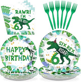 96 Pcs Dinosaur 6th Birthday Decorations Dino Plates and Napkins 6