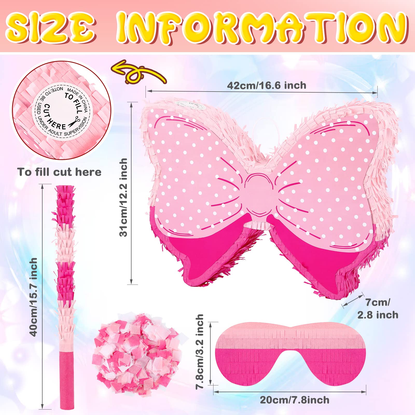 Hungdao Pink Bow Piñata for Girl Birthday Party Decorative Bowtie Pink