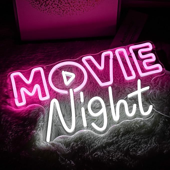 Movie Night Neon Sign LED Pink White Neon Light for Wall Decor