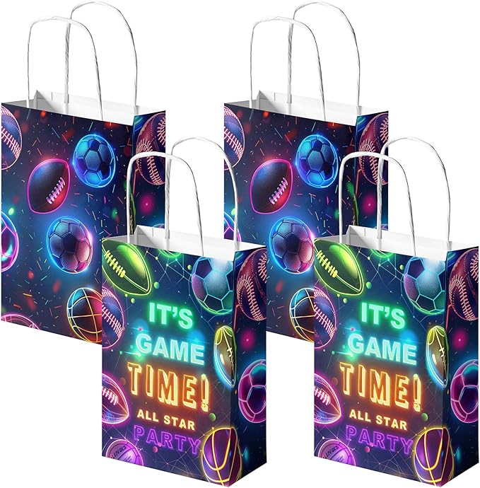 24 Pack Neon Sports Party Favor Bags for Kids Glow in the Dark