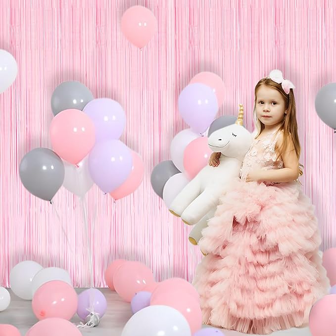 BRAVESHINE Pastel Pink Fringe Curtains Backdrop - 2 Pack Photo Booths