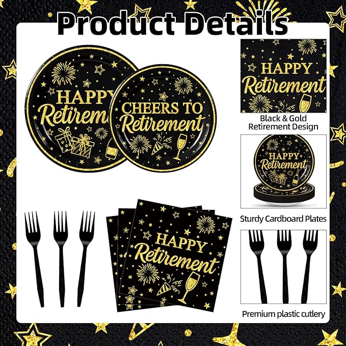 100 Pcs Happy Retirement Tableware Party Supplies Set Serves 25