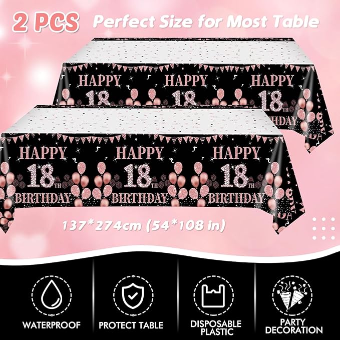 62Pcs 18th Birthday Decorations for Girls Her Rose Gold Birthday