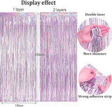BRAVESHINE Pink Blue Tinsel Foil Fringe Curtains - 2Pcs 3.2x8.2ft