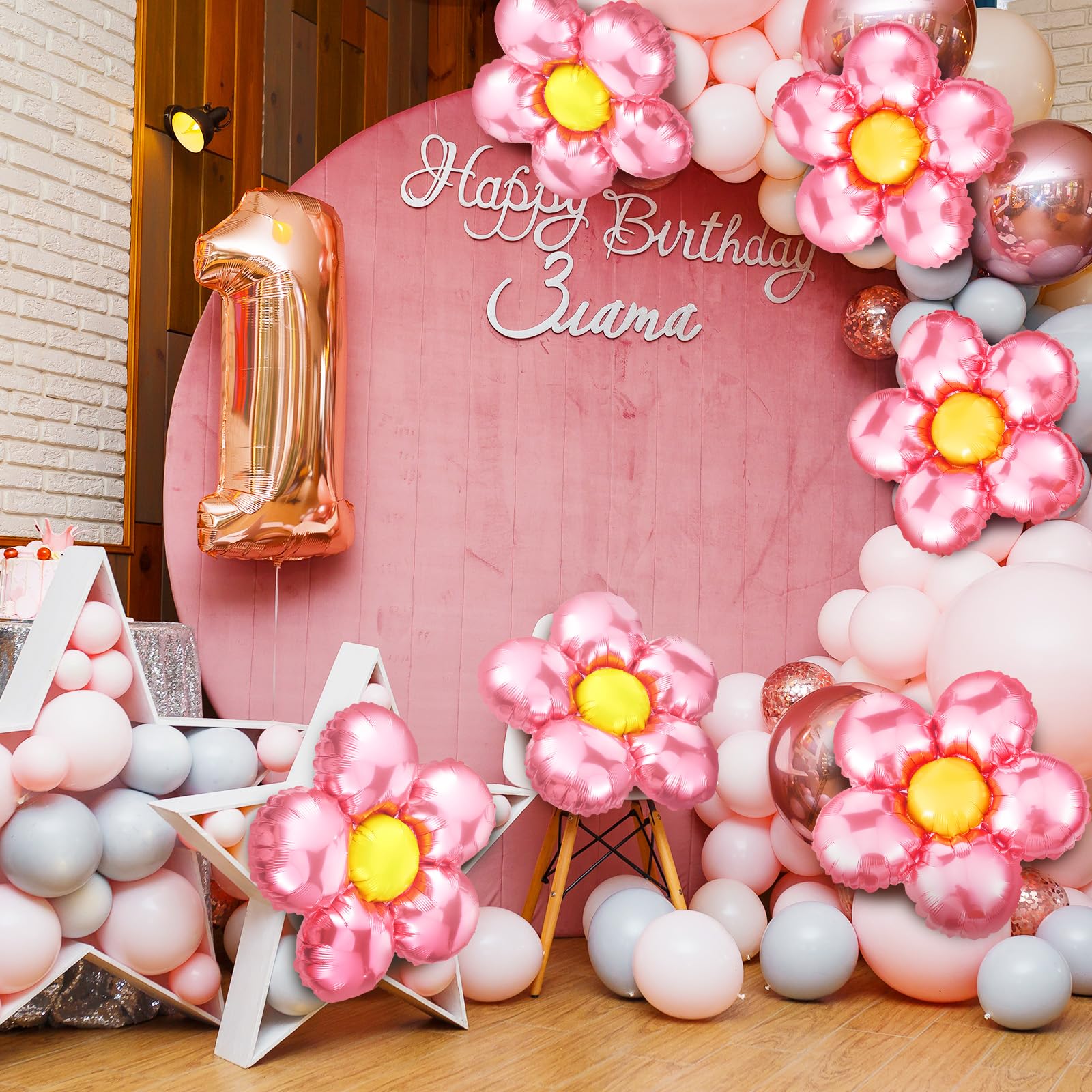 Charnoel 12 Pcs Light Pink Flower Balloon Huge Aluminum Foil Pastel
