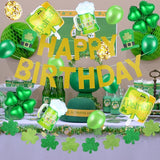 Gold Happy Birthday St Patricks Day Banner and Shamrock Garland