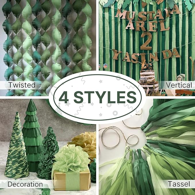 PartyWoo Sage Green Crepe Paper Streamers 6 Rolls 492 ft Pack of
