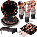Nkaiso 141 Pieces Black and Rose Gold Party Supplies, Disposable Party