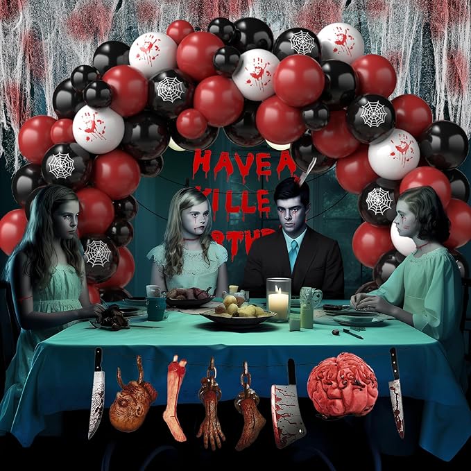 Halloween Balloon Garland with Creepy Cloth & 2 Style Banner Black