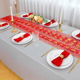 Snowkingdom Red Table Runner, 120 Inches Long Sheer Tulle with Gold