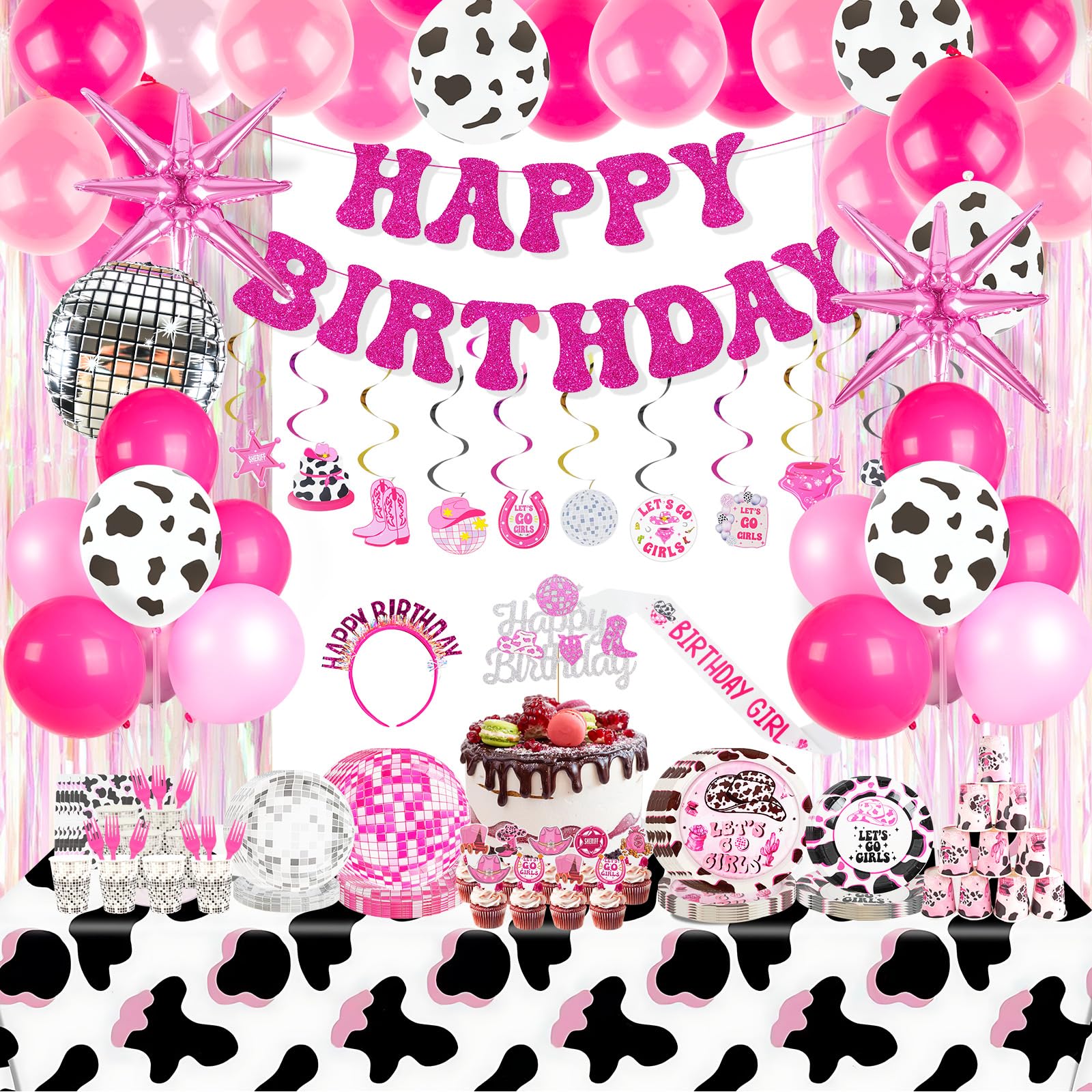 185Pcs Cowgirl Birthday Party Decorations Supplies - Includes 20