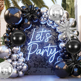6Pcs Black Silver Foil Balloons,22Inch Black Silver 4D Round Ball