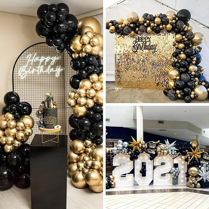 PartyWoo Black and Gold Balloon Arch Kit Garland 140pcs Different