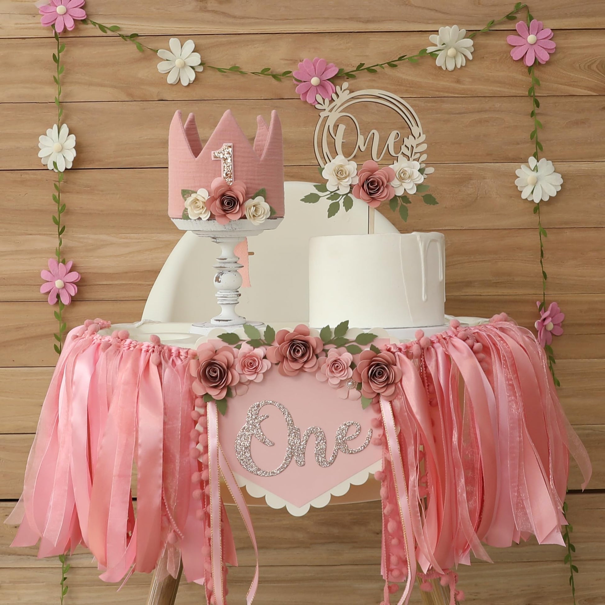 HODIHIWI Wildflower 1st High Chair Banner Birthday Decorations For