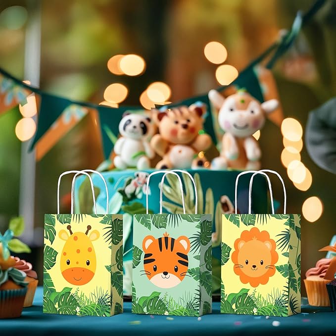 24 Pack Safari Party Favor Bags for Kids Jungle Goodie Bags with