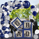 Navy Blue Graduation Decorations 2026 Set of 4 Grad Balloon Boxes