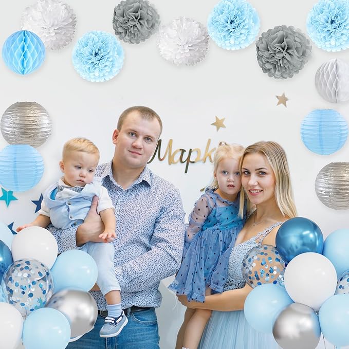 Ouddy Party Blue Baby Shower Decorations with Its a Boy Banner Baby