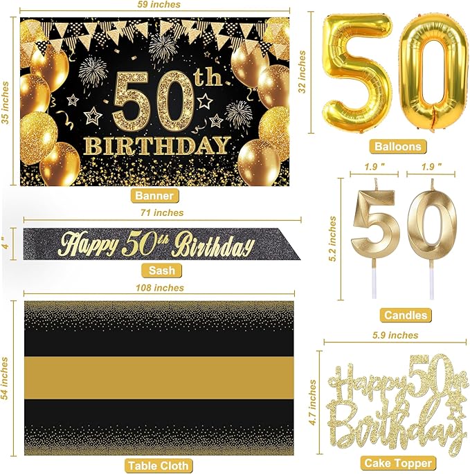 50th Birthday Decorations Men Women with 50th Birthday Banner Black