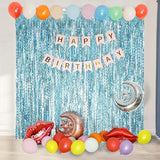 4 Pack Wavy Blue Foil Fringe Curtain 3.3x6.6 Feet | Blue Streamers