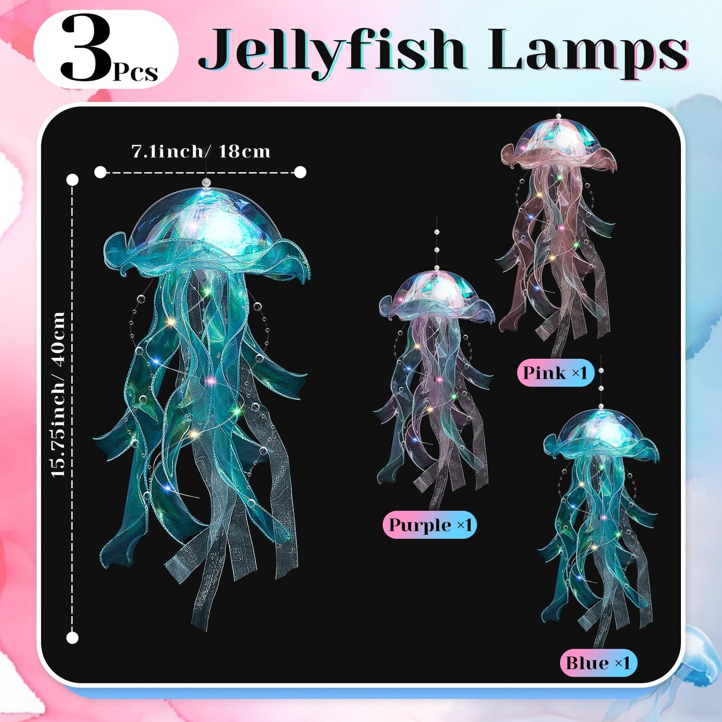 Rossesay 3 Pcs Jellyfish Lamp Colorful Jelly Fish Light Hanging