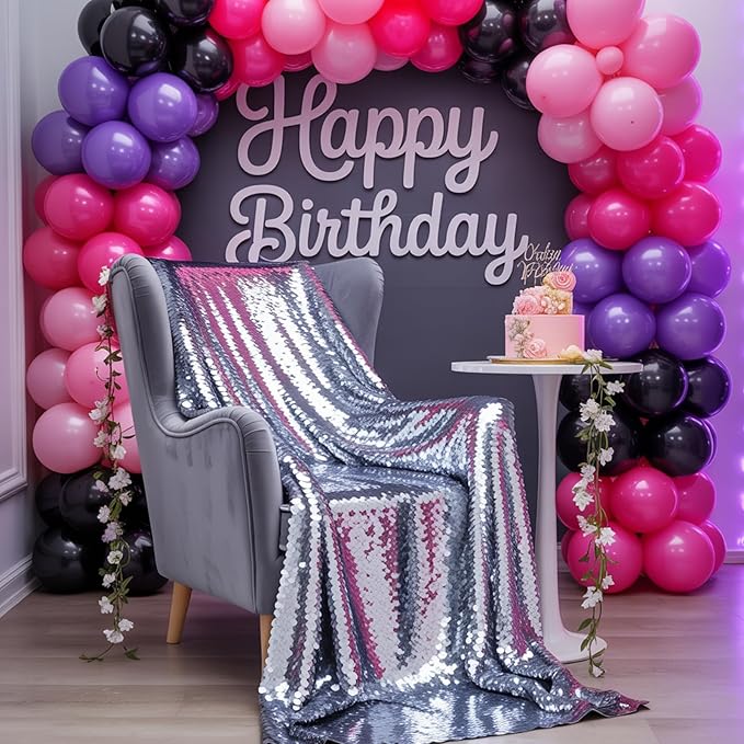 Black and Pink Purple Balloons, 60pcs 12Inch Black and Hot Pink