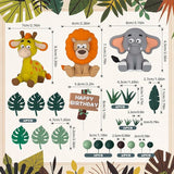 19pcs Safari Animal Cake Topper Jungle Wild Cake Toppers with Leaves