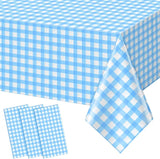 3pcs 54X108inch Light Blue Checkered Tablecloth,Blue Gingham
