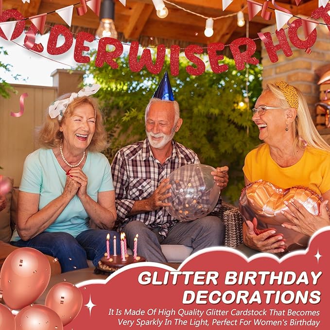 Fulmoon Set of 3 Pre Strung Older Wiser Hotter Glitter Banner Funny #5