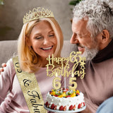 65th Birthday Decorations for Women with Tiara and Sash Candles and