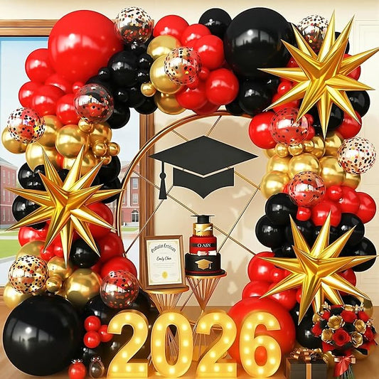 Red Gold Black Balloons Arch Kit Garland for 2026 Graduation