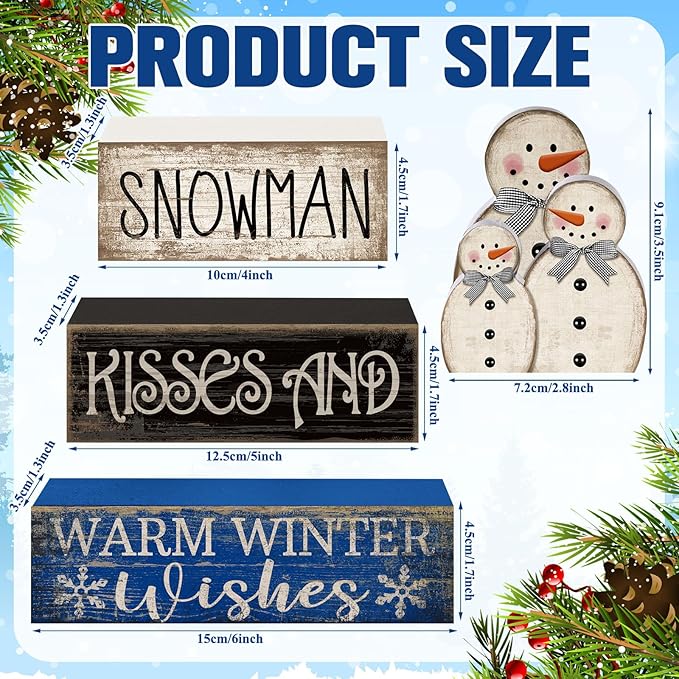 4 Pcs Winter Table Decor Wooden Snowman Decorations Winter Tiered