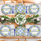 96PCS Lemon Party Paper Plates and Napkins Blue Tiles Yellow Lemon