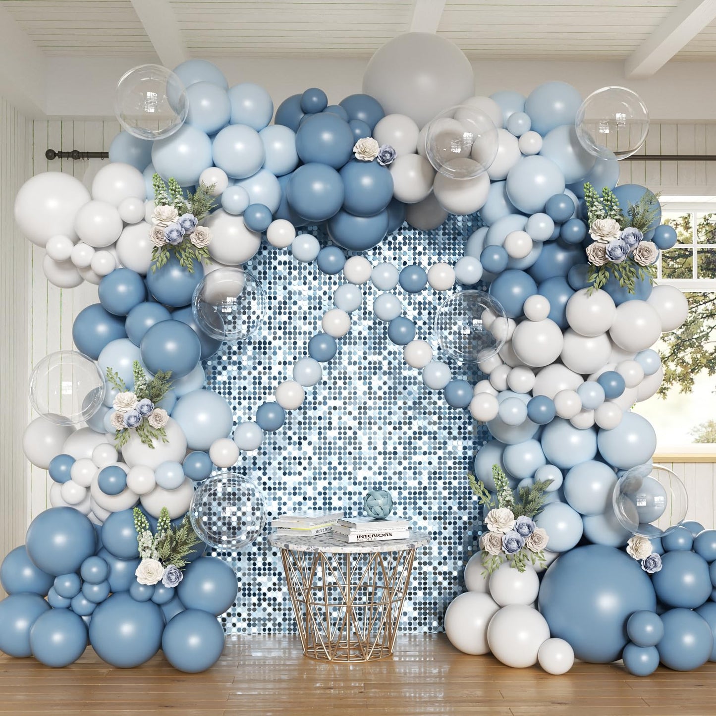 Dusty Blue Balloon Arch Kit, 162pcs Dusty Light Blue White and Clear