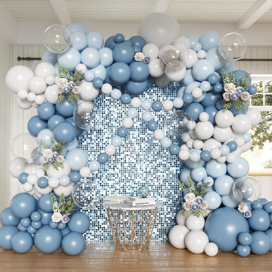 Dusty Blue Balloon Arch Kit, 162pcs Dusty Light Blue White and Clear