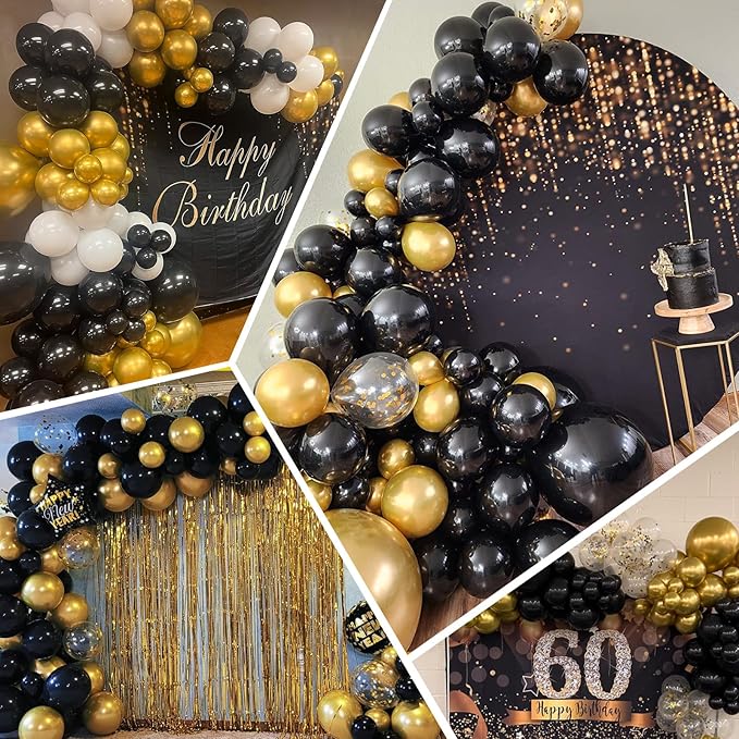 100pcs Black and Gold Balloons 12 Inch Metallic Gold and Black latex